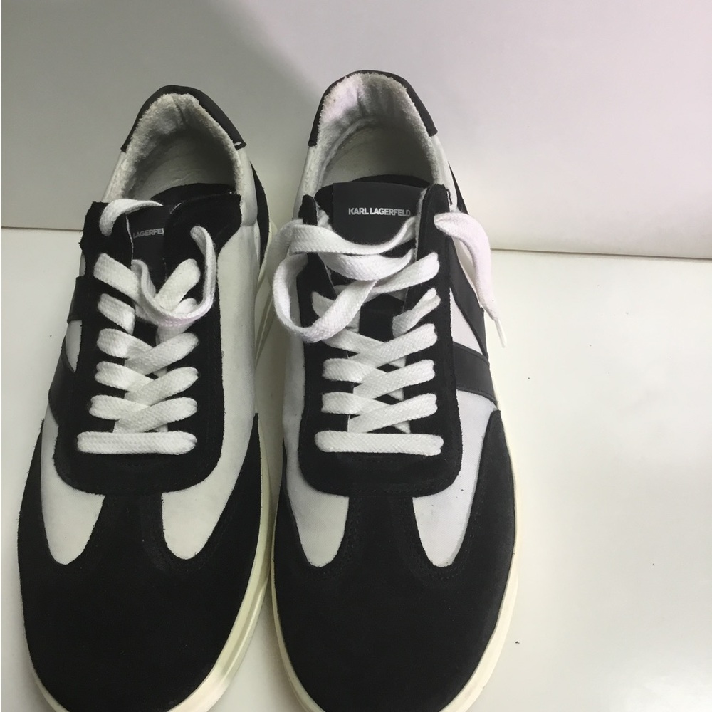 Karl Lagerfeld Black and White Men’s Suede & Leather Sneakers